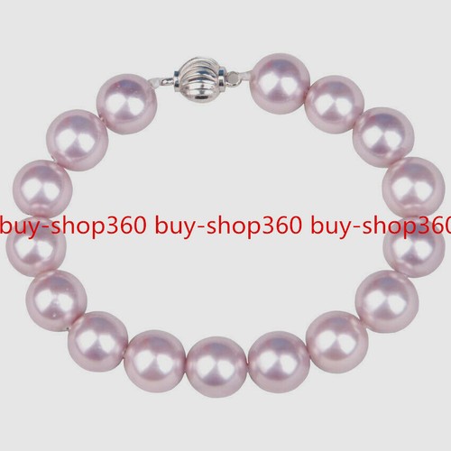 STONE ISLAND Bracciale Nuovo Originale 12mm Naturale Viola Conchiglia Mari del Sud Perle Gemme 7 5''
