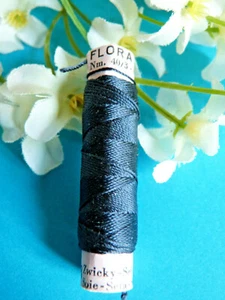 315BBIS Superb Coil Drawstring Silk Natural " Flora " Navy Zwicky N°1723 - Picture 1 of 2