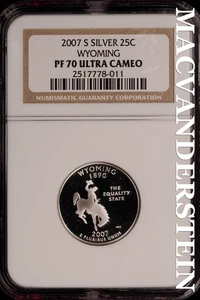 2007-S Silver Wyoming State Quarter - NGC PF 70 Ultra Cameo - Scarce #SLH844 - Picture 1 of 2