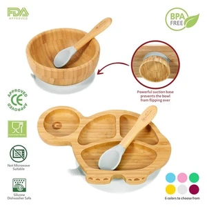 Vinsani Bamboo Turtle Plate Bowl & Spoon Set Suction Bowl Stay-Put Design - Picture 1 of 37
