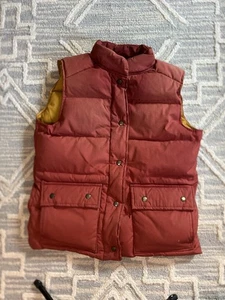 Vintage Eddie Bauer Puffer Jacket Vest Mens Md Orange Feather Down Marty Mcfly - Picture 1 of 9