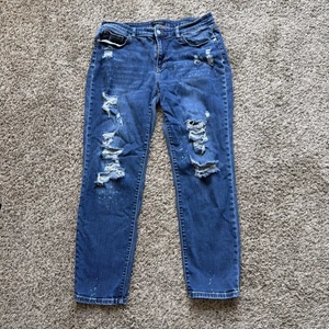 Judy Blue Boyfriend Fit Jeans Distressed Splatter Stretch JB82198DK Größe 15/32 - Bild 1 von 20