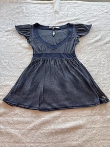 Vintage Y2K Abercrombie Babydoll Shirt Short Sleeve Small Blue White Stripe - Picture 1 of 7