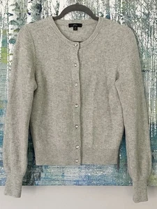 J. Crew Cardigan Sweater Jewel Button XS light grey Wool blend Ribbed puff - Picture 1 of 9