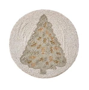 Hand Beaded Christmas Tree Placemat Round Providence At Home 14" X 14" India - Picture 1 of 7