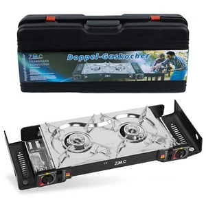 Doppel Kartuschenkocher 2 flammig Camping Gas Kocher Outdoor Campingkocher Herd - Bild 1 von 8