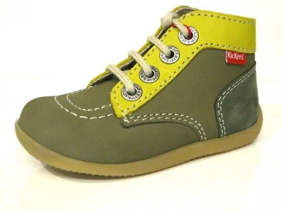 Kickers Schuhe Lauflernschuhe Bonbon-2 grün gelb kombiniert Leder Mittel