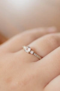 engagement ring, size 6.5 women, diamond morganite stone, gold band, with box - Picture 1 of 5