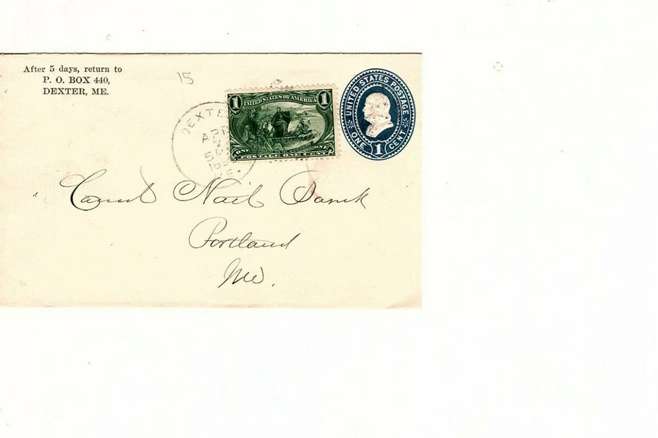 Maine: Dexter to Portland 1898 #285 Flag unusual combination for 2 cents (mb17 - Image 1 of 1