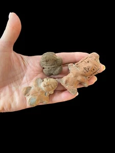 Set Of Three Peruvian Pre Columbian Clay And Stone Figures - Picture 1 of 7