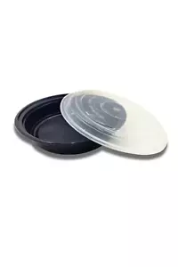 50 Piece 48oz Black 9 inch Round Food Prep / Storage Containers with Clear Lids - Picture 1 of 11