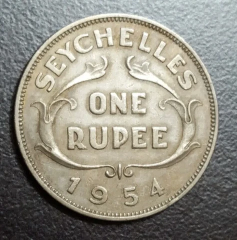 1954 British Seychelles 1 Rupee Vintage Coin KM 13 Cover