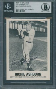1977-84 Galasso Glossy Greats #14 Richie Ashburn Beckett Authentic Signed *0981