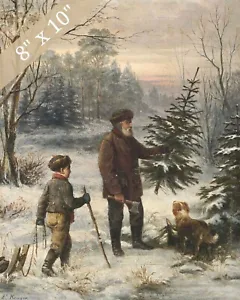 1800s Father and Son with Christmas Tree Giclee Print 8x10 on Fine Art Paper - Picture 1 of 3