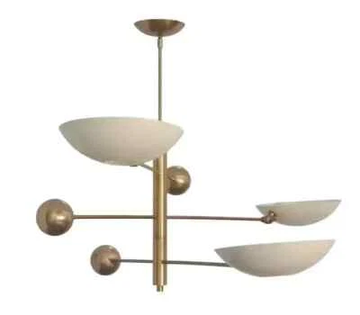 Lámpara de araña Sputnik moderna de latón crudo de mediados de siglo con colgante de 3 luces Foto 1 de 3