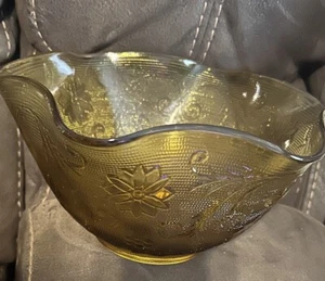 Indiana Tiara Glass Amber Ruffled 10" Salad Bowl Floral Crimped 1970 Nos - Picture 1 of 5