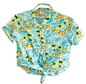 Corona Beach Motto Damen Knopfleiste Crop Tie Kurzarm Shirt Größe L - Bild 1 von 8