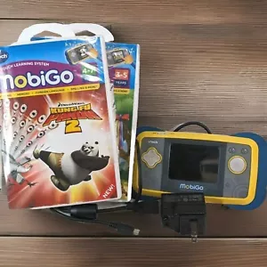 Vtech Mobigo Touch Learning System Blue Yellow 2 Games Dora Kung Fu Panda 2 - Picture 1 of 6