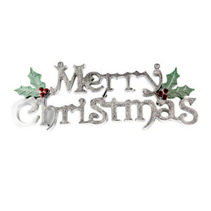 Merry Christmas Door Sign Holiday Plaque Wreath Decoration (Silver)