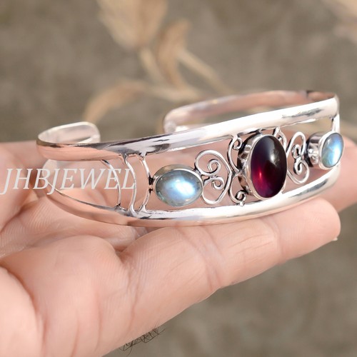 VALENTINO Bracciale in argento sterling 925 granato rosso e pietra preziosa labradorite braccialetto regalo principessa
