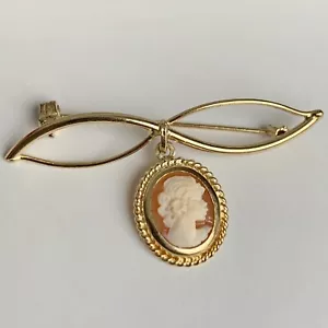 9ct Gold Cameo Brooch Vintage 2.50g Not Scrap Bow Shaped Pendant Drop 9K 375 - Picture 1 of 12
