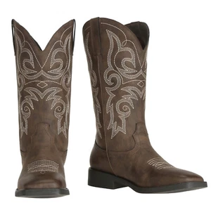 SheSole Womens Cowboy Boots Square Toe Western Cowgirl Mid Wide Calf Embroidered - Picture 1 of 11