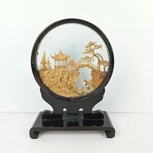 Vintage Chinese Cork and Bamboo Diorama Glass Case Art Carving Crane Stork Heron - Picture 1 of 9
