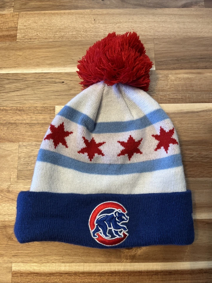 New Era Chicago Cubs City Flag Pom Beanie Hat Cap MLB Baseball - Image 1 of 3