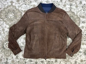Peter Millar Collection Brown Suede Leather Reversible Blue Jacket L - Picture 1 of 11