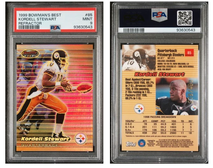 KORDELL STEWART ~ 1999 Bowman's Best REFRACTOR #85/400 ~ PSA 9 ~ POP 2, 0 DECENAS Foto 1 de 1