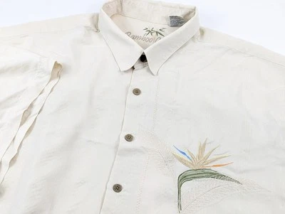 Bamboo Cay Hawaiian Mens 4XL Embroidered Modal Shirt White Button Big Tall - Image 1 of 4