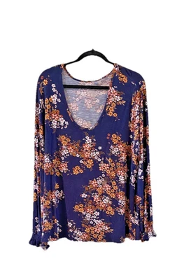 Maurice’s 2X Tunic Top Long Sleeve Navy With Floral Print  - Image 1 of 4