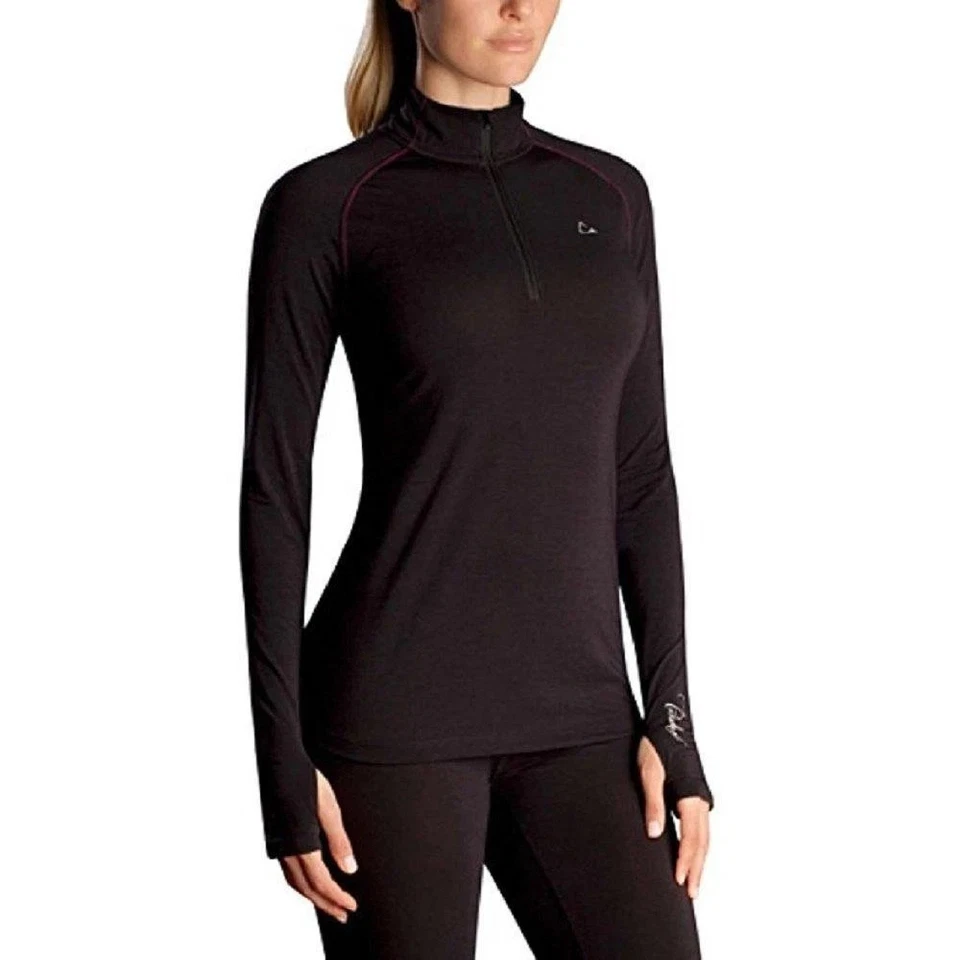 Paradox Womans Merino Wool Blend Performance Base Layer Top Black 1/4 Zip M