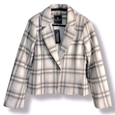 Bagatelle укороченный блейзер кремовый, серый и бежевый женский размер средний одна кнопка - Изображение 1 из 4