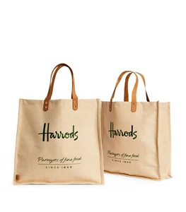 ZWEI X Harrods London Lieferanten feiner Lebensmittel wiederverwendbar Shopper Beuteltasche Jutebeutel - Bild 1 von 5