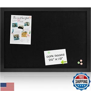 Board2by Black Cork Board Bulletin Board with Linen, Wood Framed 24" x 18" Co - Picture 1 of 5