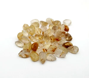 Piedras preciosas sueltas de cuarzo rutilo dorado natural corte pera 68 piezas 7*10,50 mm 136 CT - Imagen 1 de 4