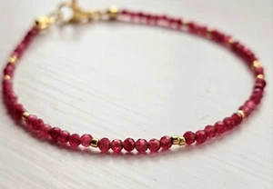Dainty RUBY 2.2 mm Bracelet Birthstone Beaded Gift For Women Birthday Wedding - Picture 1 of 7