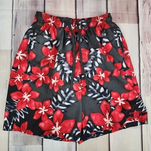 Bañador Speedo Para Hombres M Forrado Negro y Rojo Hawaiano Flor Boardshort Bolsillos - Imagen 1 de 7