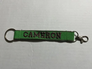 Cameron Embroidered Name Strap Key Rings Keychains with Clasp green and brown - Picture 1 of 3