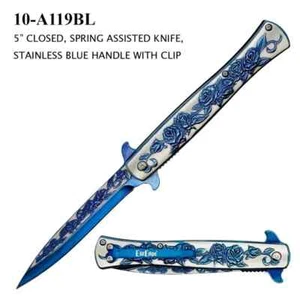 ElitEdge Stainless Steel Embossed Rose Spring Pocket Knife - A119 - Picture 1 of 4