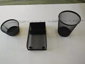 Mesh Desk Organizer Kit Office Supplies Caddy Black pencils paper clips post-its - Picture 1 of 3