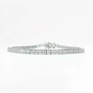 Sterling Silver 925 Rhodium Plated Princess Cubic Zirconia Tennis Bracelet 7" - Picture 1 of 7
