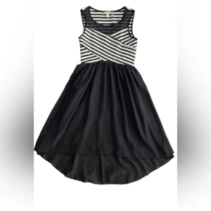 Speechless Girls Black white stripe mesh formal special occasion hi low dress 12 - Picture 1 of 12