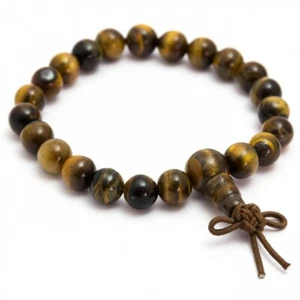 Genuine Tigers Eye Gemstone Power Bracelet 7" Elastic Mala Beads Chakra Xmas 301 - Picture 1 of 12