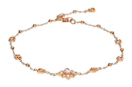 Bracciale Gucci Flora in oro rosa 18 carati con diamanti 0 17 ct YBA702389001017