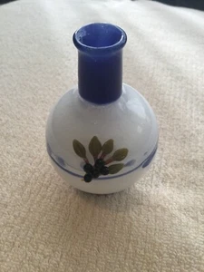 Perfume Bottle Round White Blue Trim 3-D Flower Signed & Stamped New in Box - Picture 1 of 12