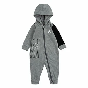 Nike Air Jordan Newborn Signature Coverall Gray Full Zip Hooded Long Sleeve New - Picture 1 of 4