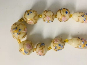 Cream Venetian Murano glass lamp work wedding cake beads necklace - Picture 1 of 10
