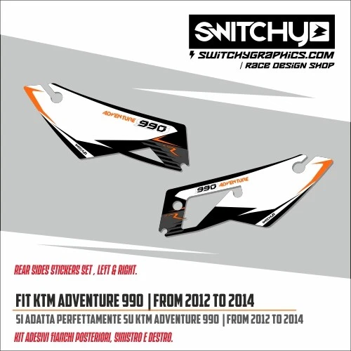 SWITCHY GRAPHICS KIT ADESIVI TABELLE "A01" per KTM 990 ADVENTURE 2012 - 2014 IN CRYSTAL